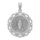 14K White Gold Miraculous Medal With Scallop Frame Pendant