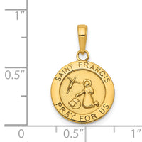 14K Gold Satin And Polished Saint Francis Medal Pendant