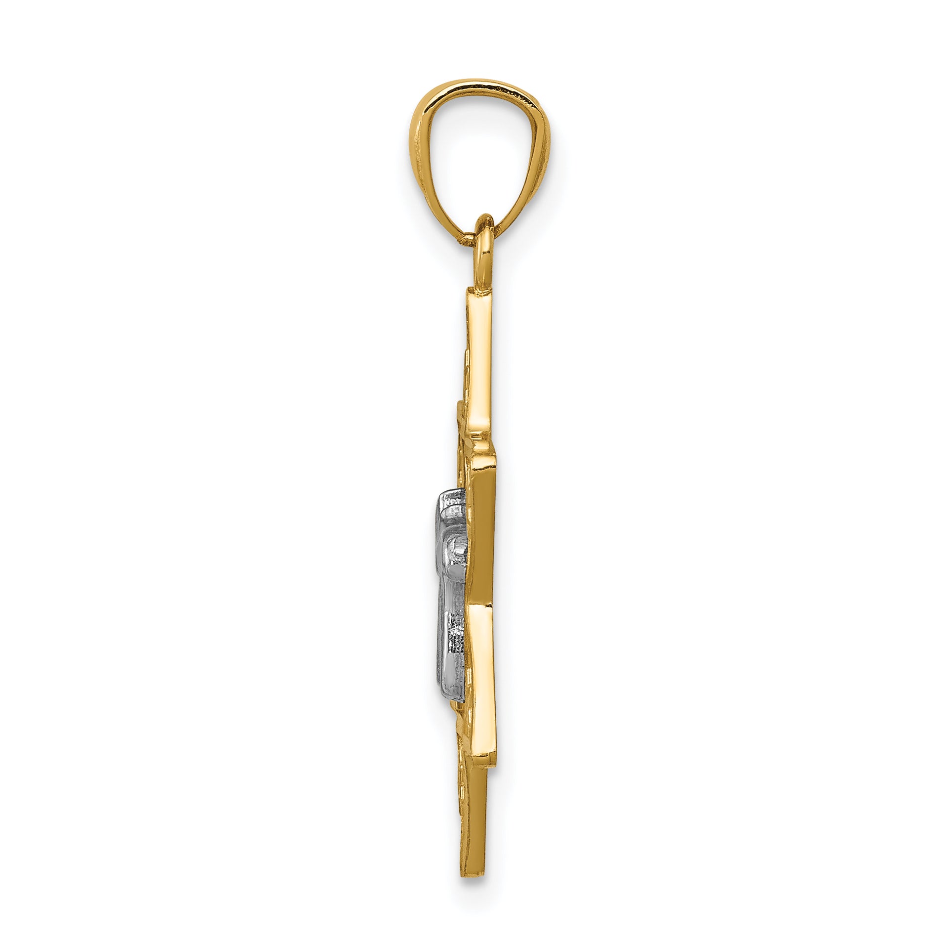 14k Two-tone Gold Polished Star of David w/Chai Pendant