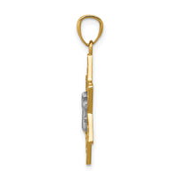 14k Two-tone Gold Polished Star of David w/Chai Pendant