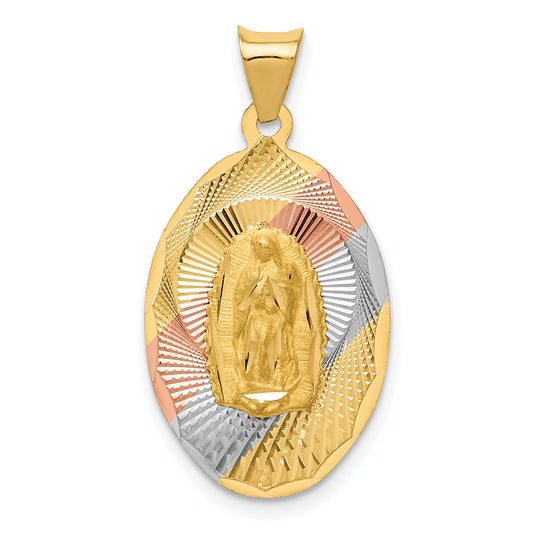 14K w/Rhodium D/C Lady Of Guadalupe Oval Pendant