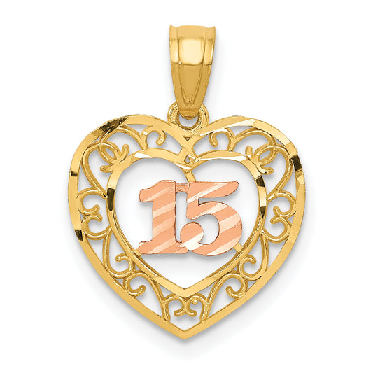 14k Two-tone Diamond-cut 15 Pendant