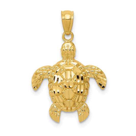 14k Diamond-cut Polished Sea Turtle Pendant