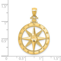 14K Diamond-Cut Polished and Satin Compass Pendant