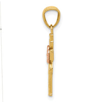 14K Two-tone Polished D/C Cross w/Flower Pendant