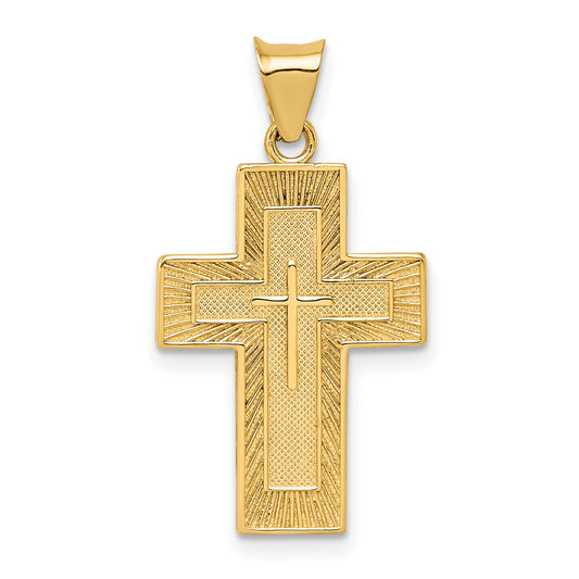 14k Textured Reversible Lords Prayer in Spanish Cross Pendant