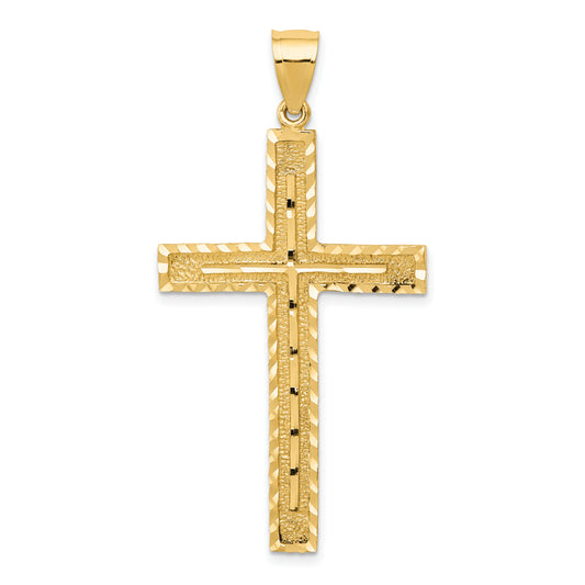 14k Polished and Textured Diamond-cut Latin Cross Pendant
