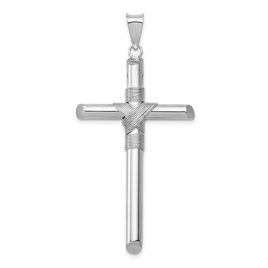 14K White Gold w/Center Wrap Tube Cross Pendant
