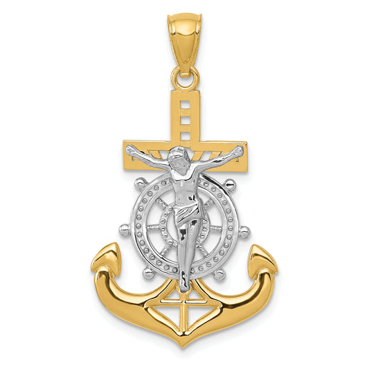 14k w/Rhodium Polished Mariners Crucifix Pendant