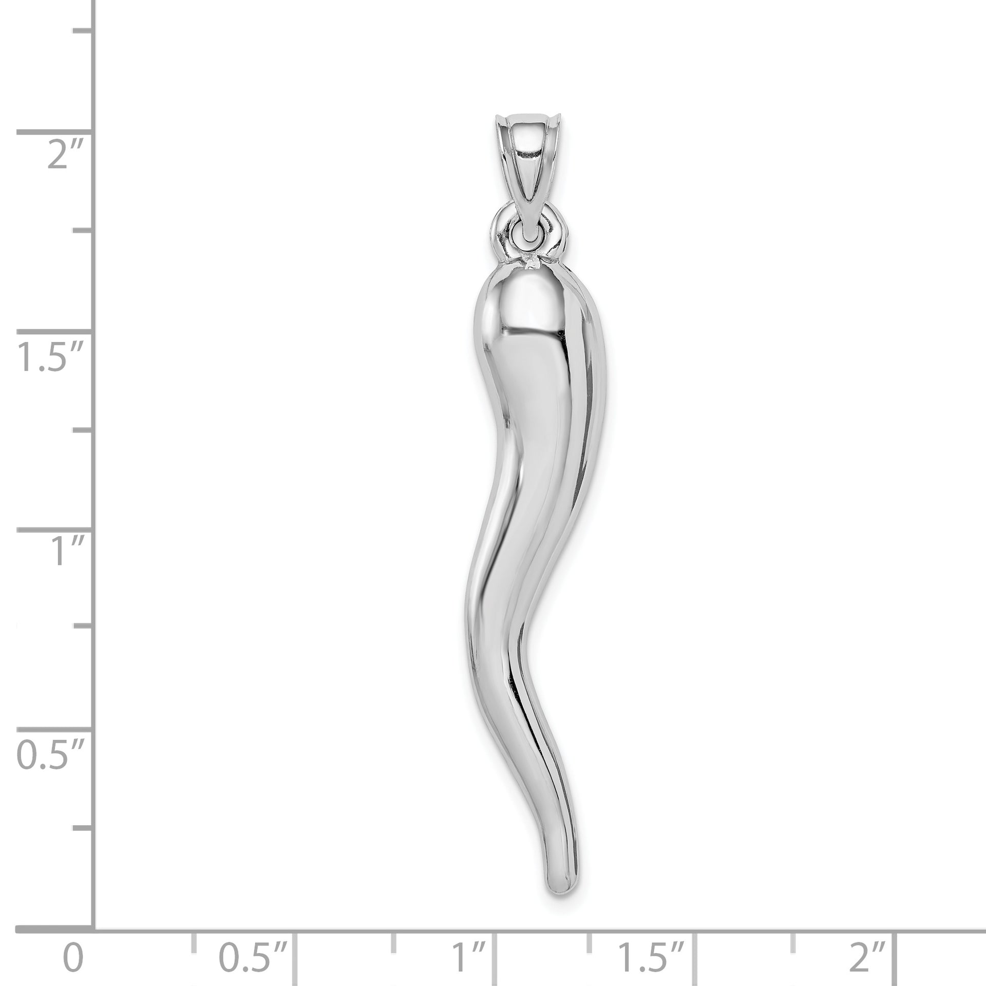 14k White Gold Hollow 3D Italian Horn Pendant