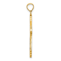 14K 3-D W/ Pink and White Enamel Cross Charm