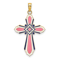 14K 3-D W/ Pink and White Enamel Cross Charm