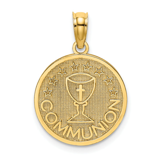 14K Textured Communion Cup on Round Disc Charm