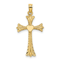 14K Polished and Engraved Cross W/ Heart Charm