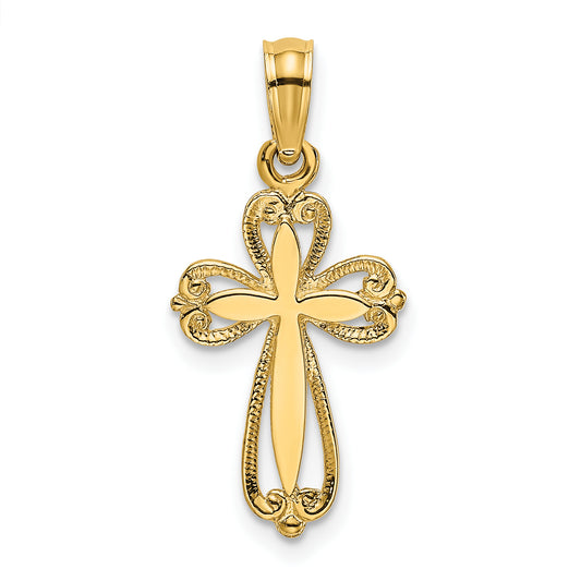 14K Polished and Cut-Out Engraved Cross Charm