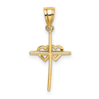 14K Polished Double Hearts On Stick Cross Charm