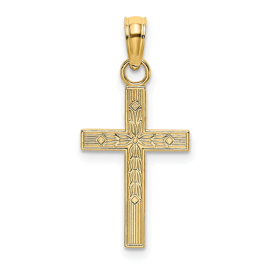14K Textured Center Block Cross Charm