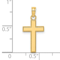 14K Polished Block Style Beaded Edge Cross Charm