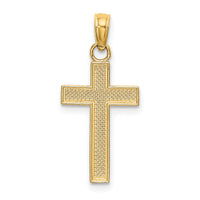 14K Polished Block Style Beaded Edge Cross Charm