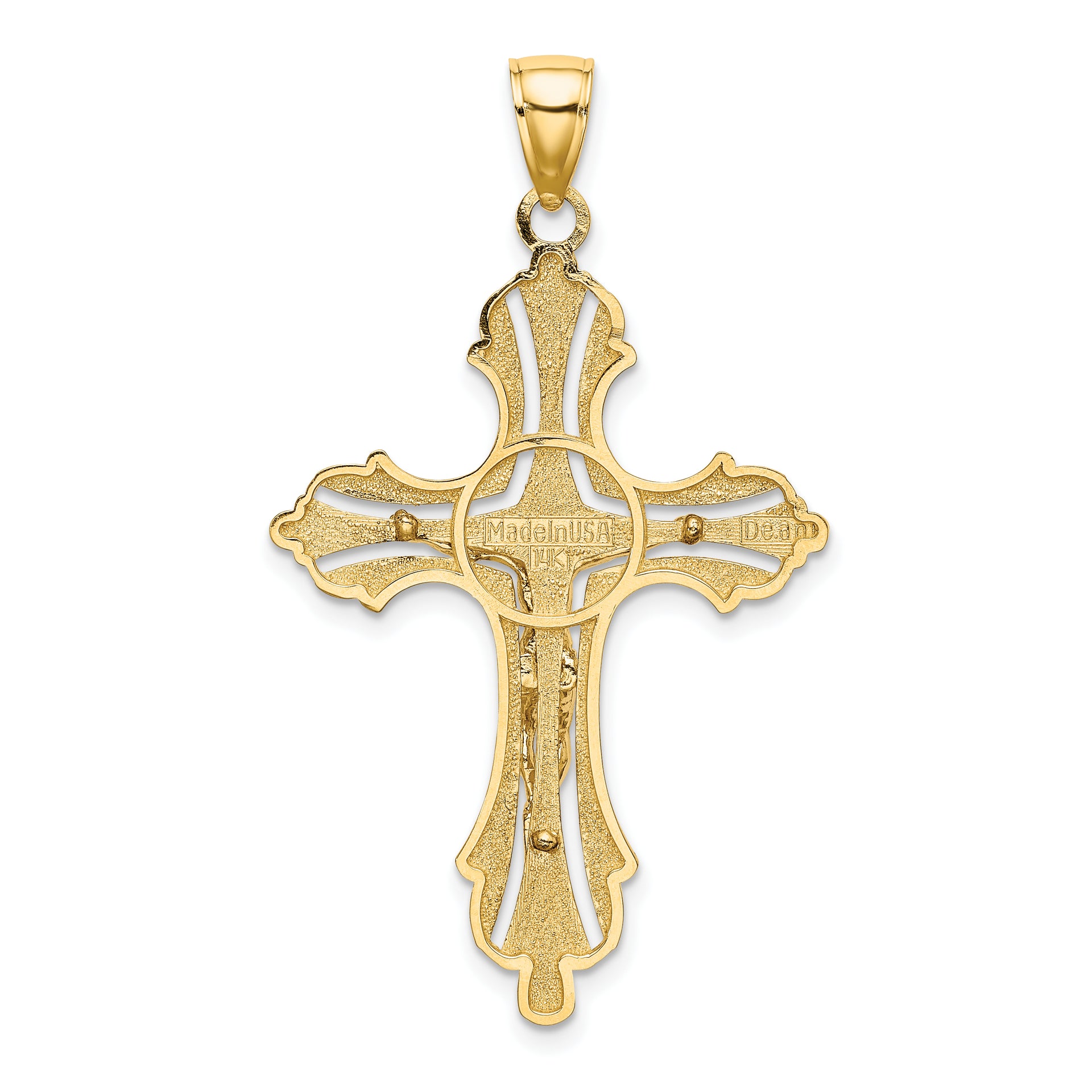 14K Textured Cut-Out Crucifix W/Budded Tips Charm