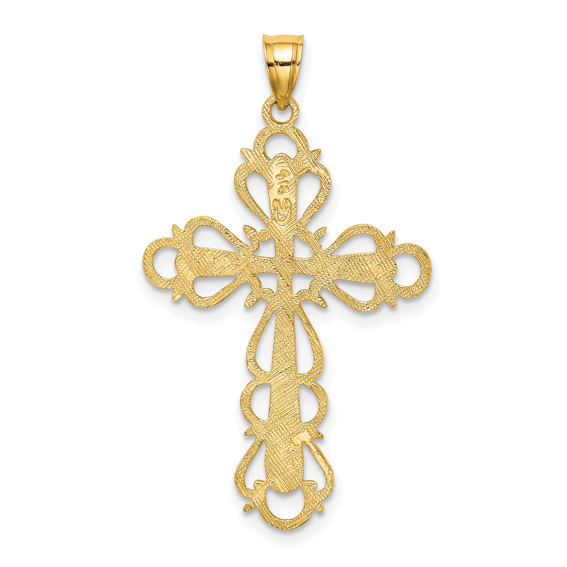 14K Polished Lace Trim Cross Charm