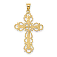 14K Polished Lace Trim Cross Charm