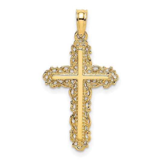 14K Cross w/ Filigree Lace Trim Charm