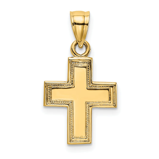 14K Polished and Textured Cross Charm