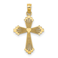 14K Cut-Out Stripes Cross w/ Heart Charm