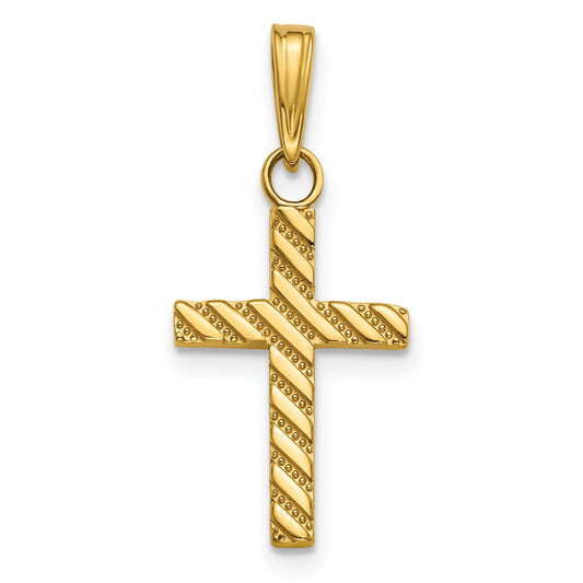 14K Beaded and Polished Cross Charm