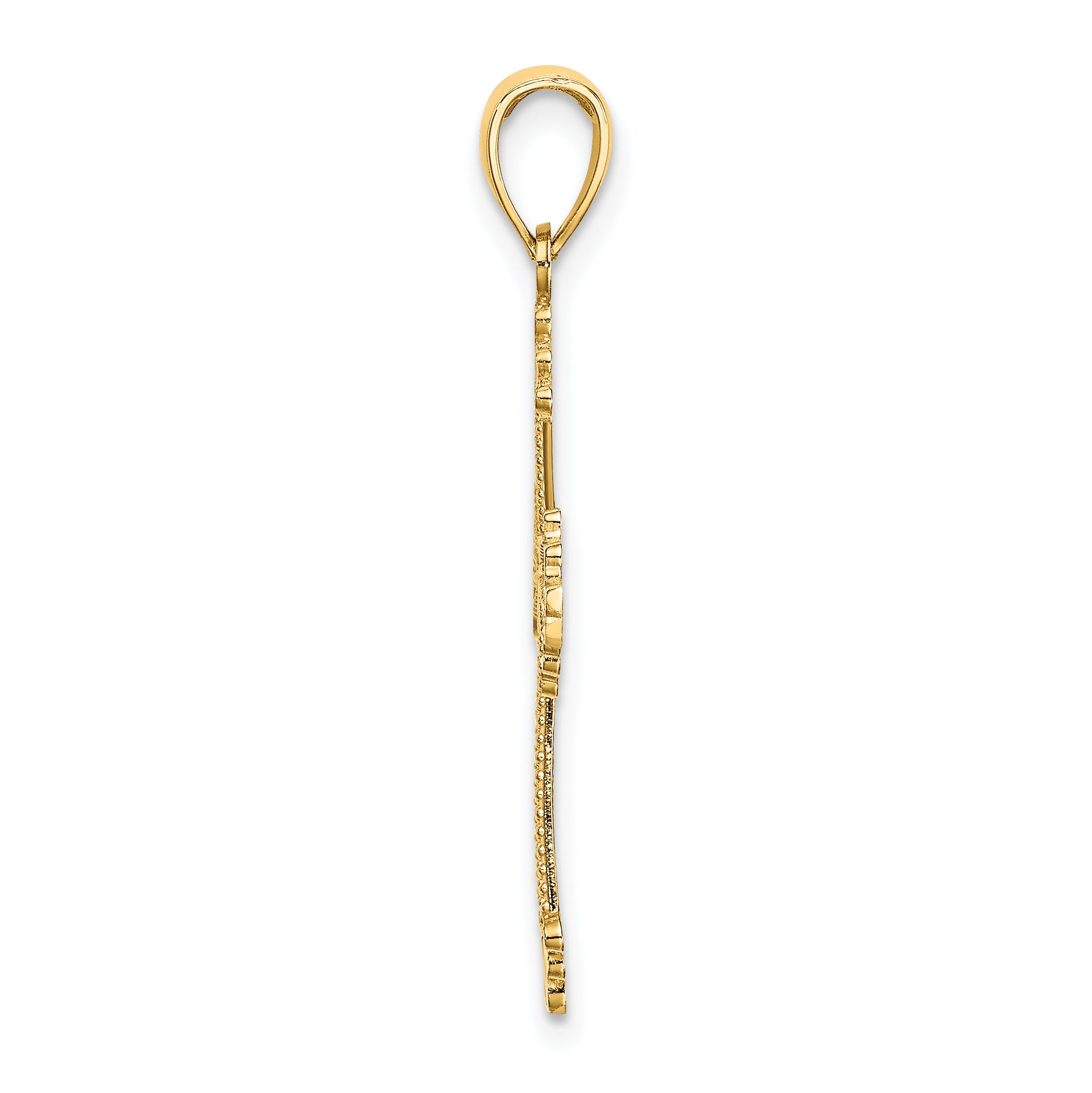 14K D/C and Cut-Out Stripes W/ Heart In Center Cross Charm