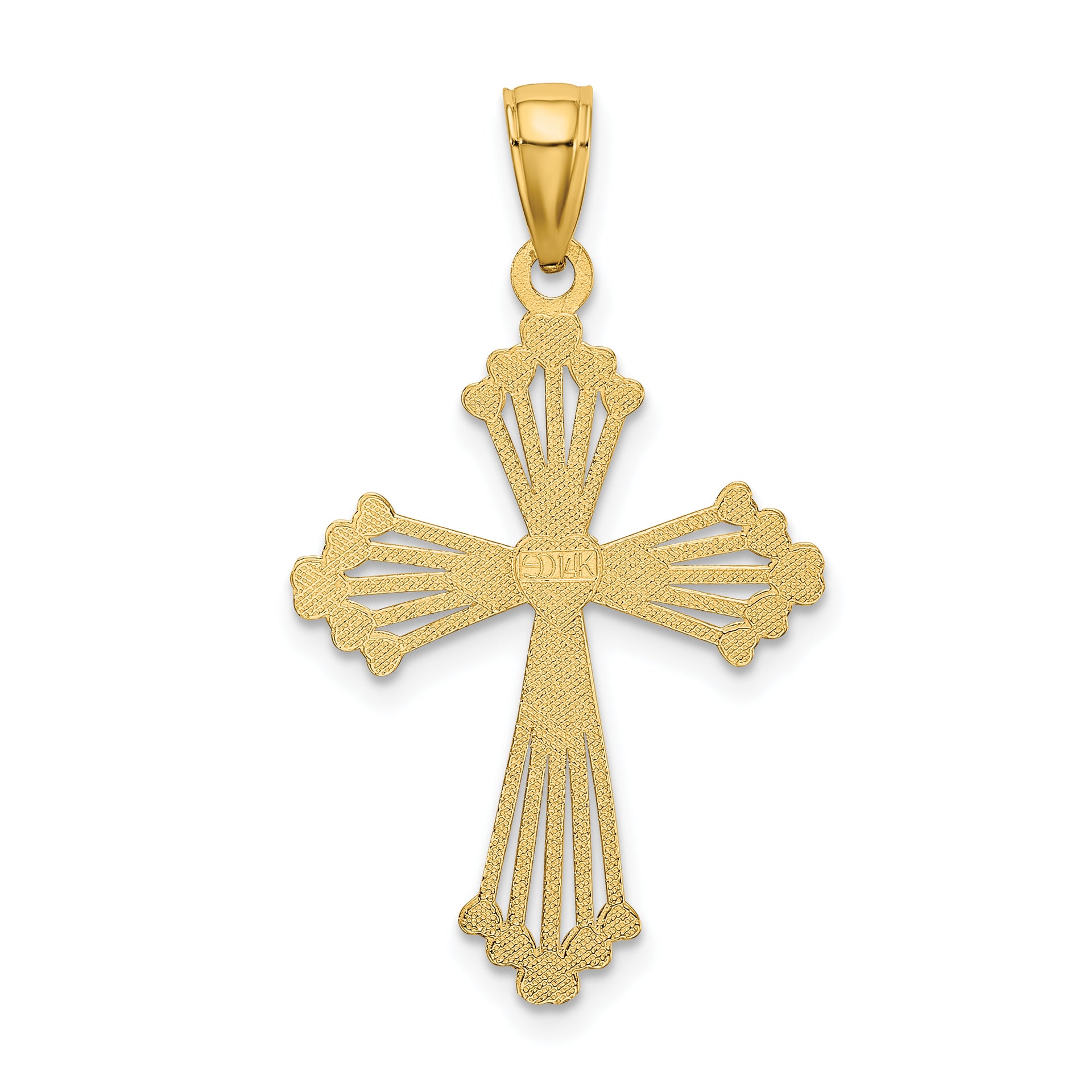 14K D/C and Cut-Out Stripes W/ Heart In Center Cross Charm