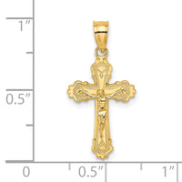 14K W/ Textured Scalloped Edge Crucifix Charm