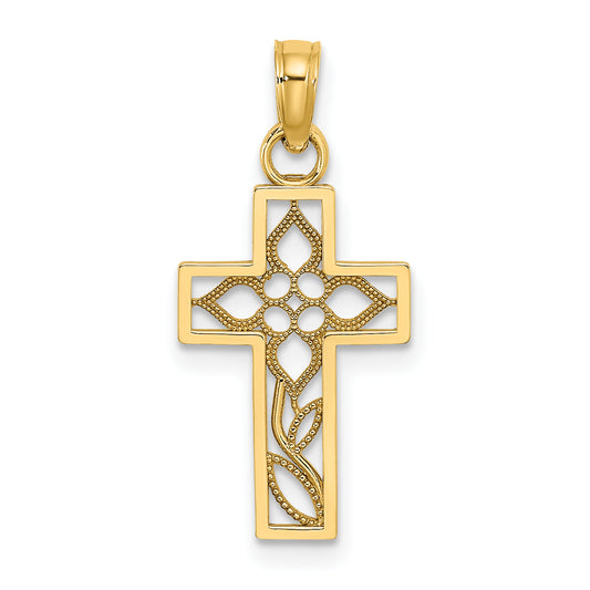 14K Flower In Cross Charm