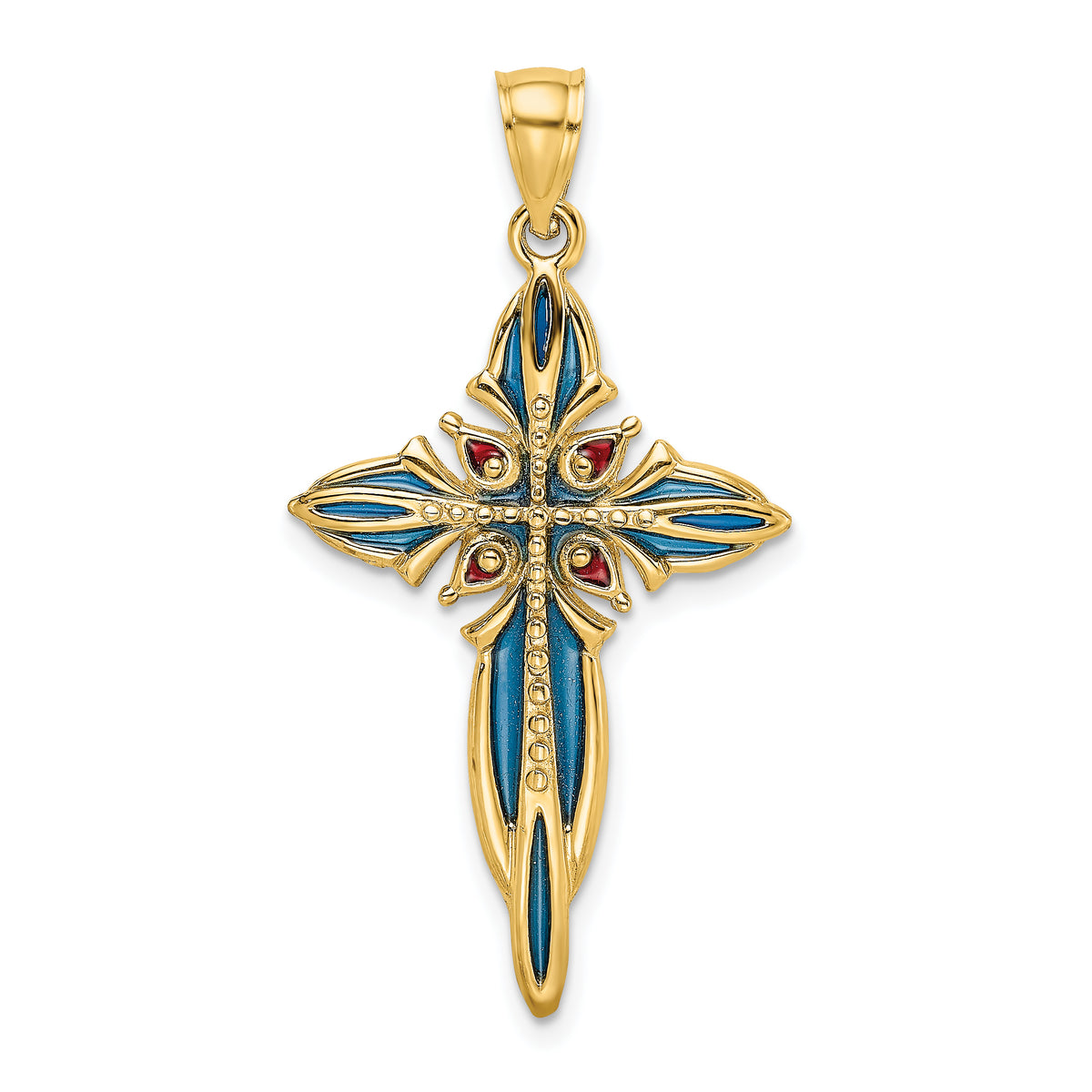 14K Blue and Red Enameled Cross Charm