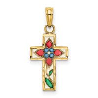 14K Enameled W/ Flower Cross Charm