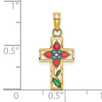 14K Enameled W/ Flower Cross Charm