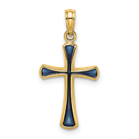 14K Blue Enameled Tapered Cross Charm