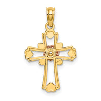 14K Two-tone w/White Rhodium Cross w/Flower and Heart Charm