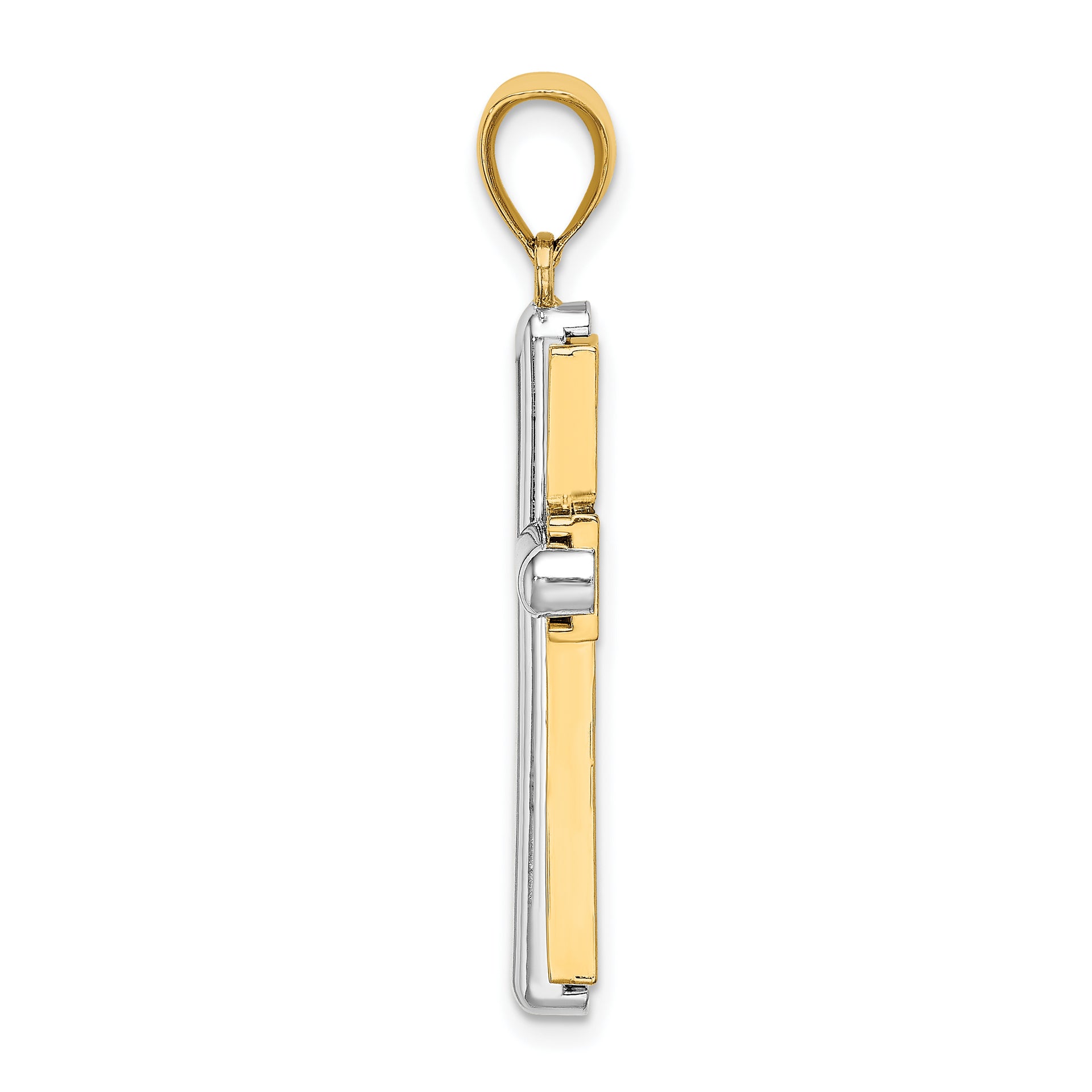 14K Two-tone Beveled Cross Charm