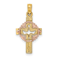 14K Two-Tone Cut-Out Dove On Cross Charm