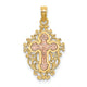 14k Two Tone w/ Lace Trim Crucifix Charm