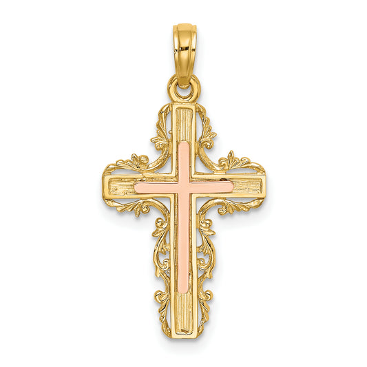 14K Two-Tone w/ Lace Trim Cross Charm