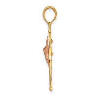 14k Two-tone Textured Finish Cross w/ Dove Charm