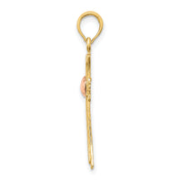 14k Two-Tone Textured Cross w/ Heart Charm