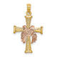 14l Two-Tone Textured Finish Cross w/ Drape Charm