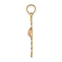 14k Two-Tone Twisted Cross w/ Flower Charm