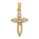 14k Two-tone Cut-Out Cross w/ Flower Charm