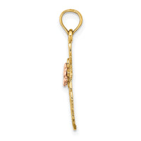 14k Two-tone Cut-Out Cross w/ Flower Charm