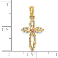 14k Two-Tone Cross w/ Cut-Out Flower Charm